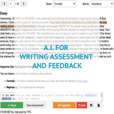 A.I. for Writing Assessment and Feedback