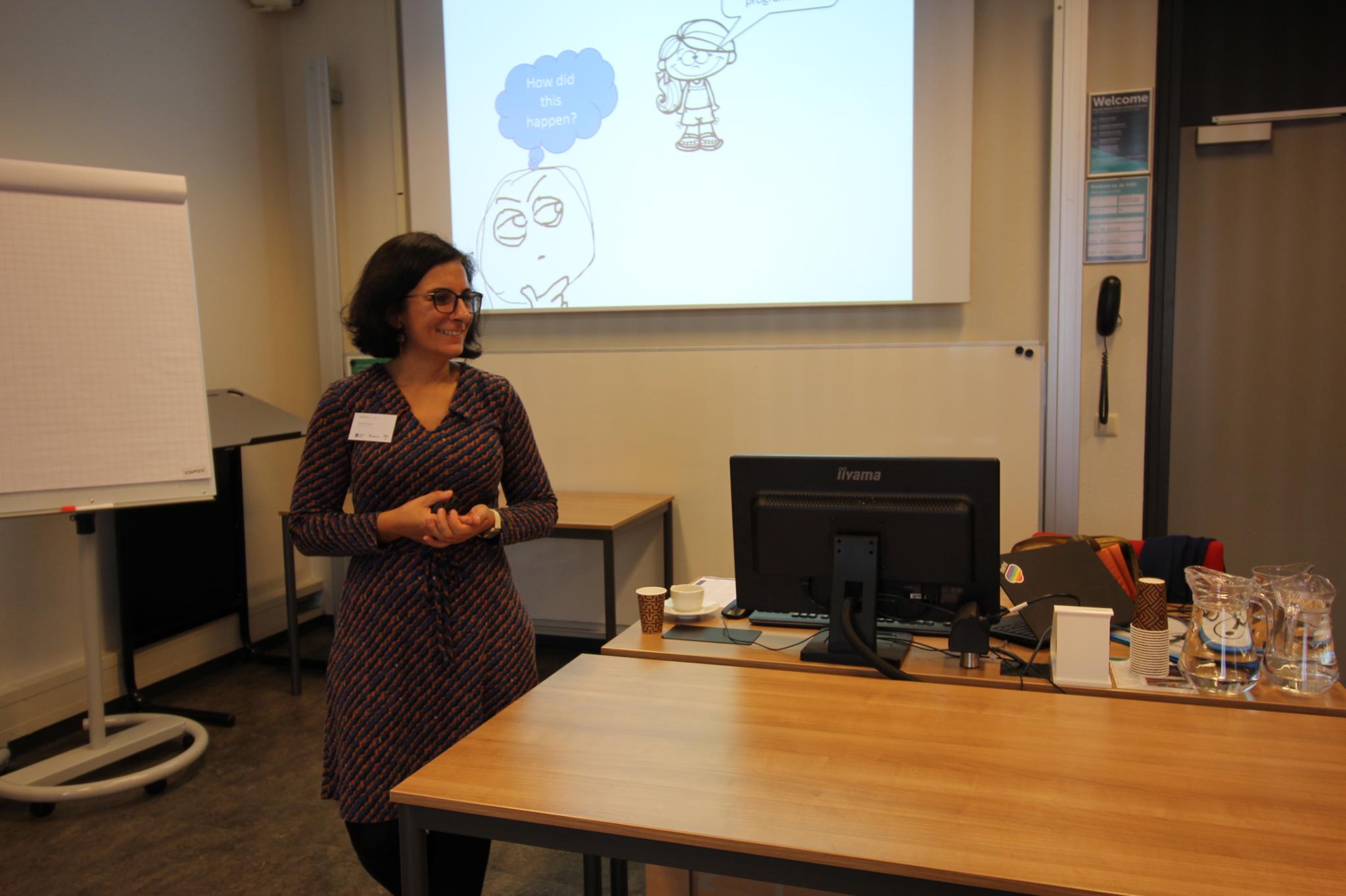 Efthimia Aivaloglou presenting the findings from her research on gender differences in early computing education